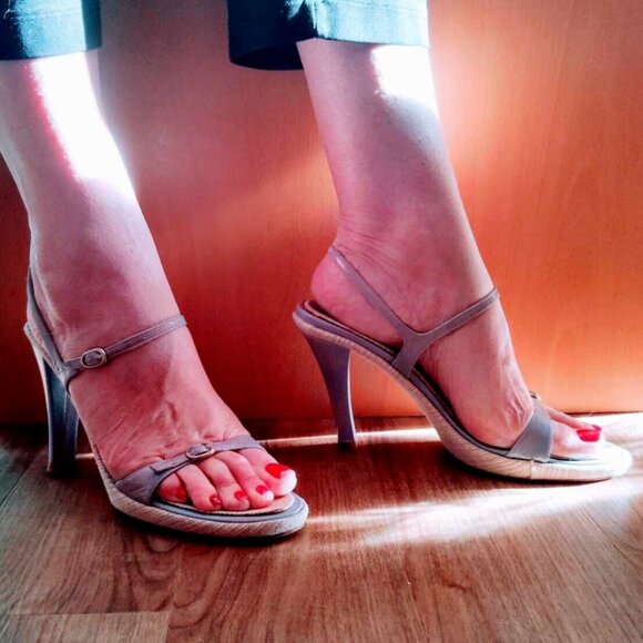 Bebe Light Blue and Linen High Heel Sandals Size 9 M - Picture 7 of 10